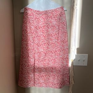 Pink floral midi skirt with slit